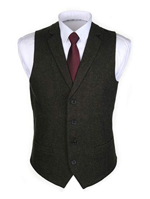 Ruth&Boaz 2Pockets 4Buttons Wool Herringbone Tweed Tailored Collar Suit Vest