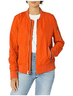 Women's Poly Bomber Jacket with Contrast Zipper Pockets