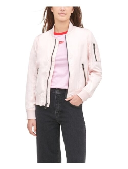 Women's Poly Bomber Jacket with Contrast Zipper Pockets