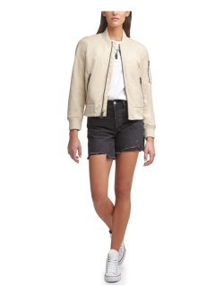 Women's Poly Bomber Jacket with Contrast Zipper Pockets