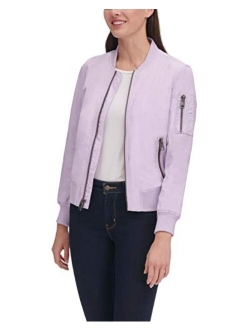 Women's Poly Bomber Jacket with Contrast Zipper Pockets