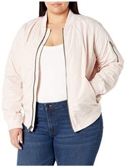 Women's Poly Bomber Jacket with Contrast Zipper Pockets