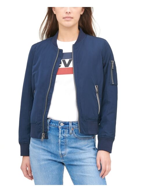 Levi's Women's Poly Bomber Jacket with Contrast Zipper Pockets