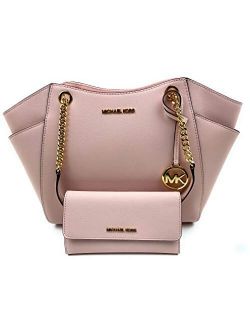 Jet Set Travel Large Chain Shoulder Tote bundled with Michael Kors Jet Set Travel Trifold Wallet (Powder Blush)