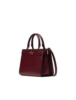 Staci Small Saffiano Leather Satchel Bag in Cherrywood