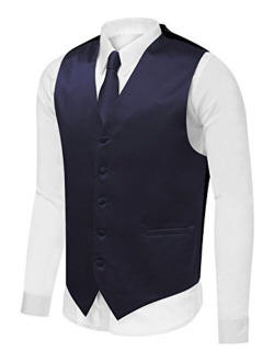 Azzurro Men's Dress Vest Set Neck Tie, Hanky for Suit or Tuxedo