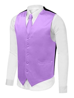 Azzurro Men's Dress Vest Set Neck Tie, Hanky for Suit or Tuxedo