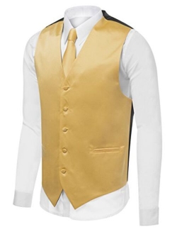 Azzurro Men's Dress Vest Set Neck Tie, Hanky for Suit or Tuxedo