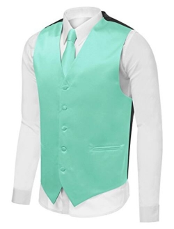 Azzurro Men's Dress Vest Set Neck Tie, Hanky for Suit or Tuxedo