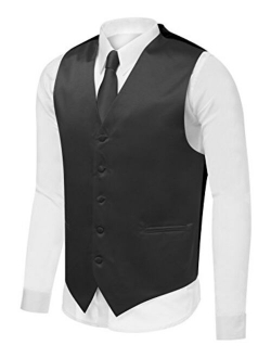 Azzurro Men's Dress Vest Set Neck Tie, Hanky for Suit or Tuxedo