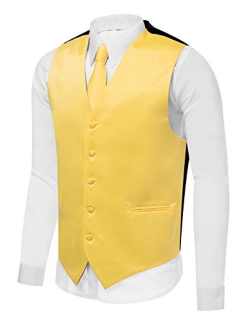 Azzurro Men's Dress Vest Set Neck Tie, Hanky for Suit or Tuxedo