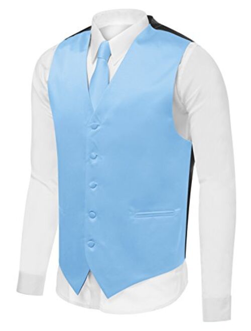 Azzurro Men's Dress Vest Set Neck Tie, Hanky for Suit or Tuxedo