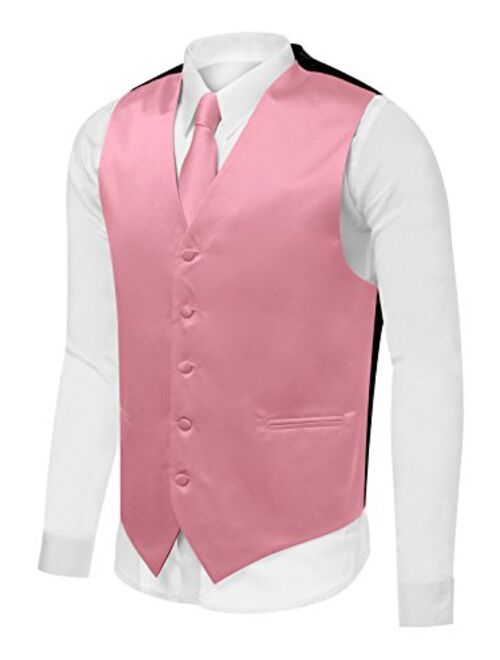 Azzurro Men's Dress Vest Set Neck Tie, Hanky for Suit or Tuxedo