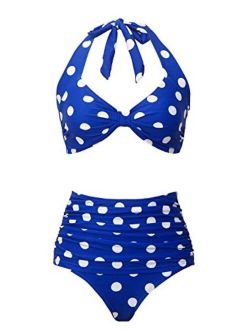 Retro High Waist Swimsuit for Women Halter 2 Piece Bathing Suit Ruffle Bikini Set Tummy Control