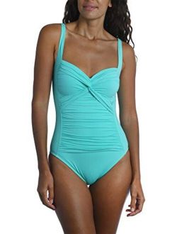 Women's Island Goddess Over The Shoulder Rouched Front Bandeau One Piece Swimsuit