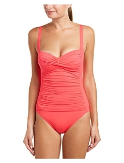 Women's Island Goddess Over The Shoulder Rouched Front Bandeau One Piece Swimsuit