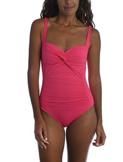 Women's Island Goddess Over The Shoulder Rouched Front Bandeau One Piece Swimsuit