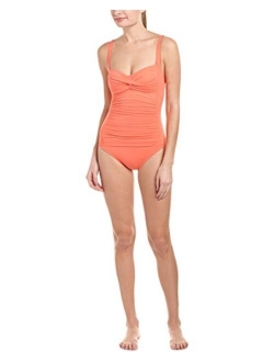 Women's Island Goddess Over The Shoulder Rouched Front Bandeau One Piece Swimsuit