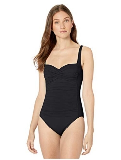 Women's Island Goddess Over The Shoulder Rouched Front Bandeau One Piece Swimsuit