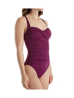 Women's Island Goddess Over The Shoulder Rouched Front Bandeau One Piece Swimsuit