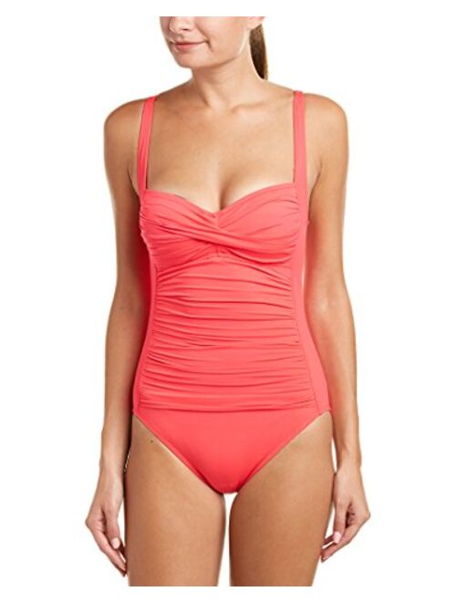 La Blanca Women's Island Goddess Over The Shoulder Rouched Front Bandeau One Piece Swimsuit