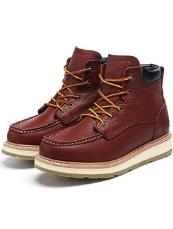 HANDMEN Work Boots for Men - 6" Composite Toe & Soft Toe Mens Work Boots, Non-Slip Puncture-Proof Water Resistant Safety EH Moc Toe Construction Work Shoes (Claret)