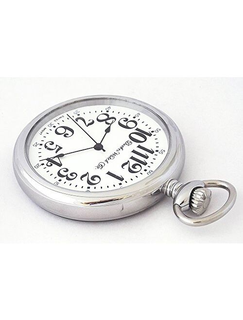 Dueber Pocket Watch with Polished Chrome Case, Large Arabic Numerals, Swiss Movement