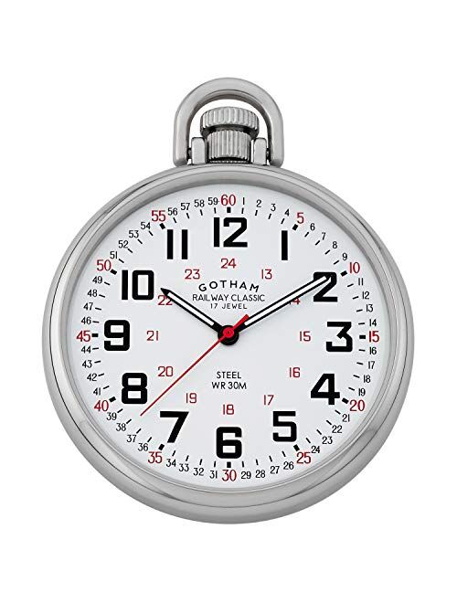 Gotham Men's Stainless Steel Mechanical Hand Wind Railroad Style Pocket Watch # GWC14106SX