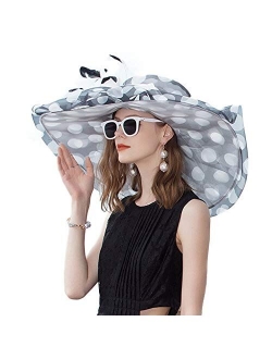 100% Organza Hats Kentucky Derby Large Wide Brim Flower Fedoras Polka Dot Wedding Hat