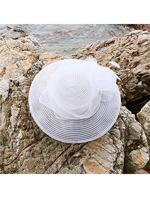 F FADVES Women Floral Oganza Summer Sun Hat Beach Derby Church Hat Cocktail Wedding