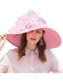 Women Hats Organza Wide Brim Floral Kentucky Derby Wedding Fascinator Dress Hat