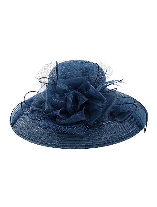 F FADVES Women Hats Organza Wide Brim Floral Kentucky Derby Wedding Fascinator Dress Hat