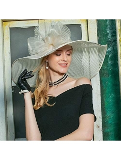 Lady's Organza Wide Brim Church Outdoor Party Wedding Fascinator Bow Hats