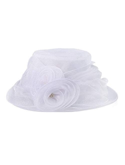 Women's Organza Wedding Dress Floral Church Kentucky Derby Hats