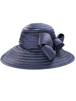 Ladies' Satin Bowknot Cloche Sun Hat Curved Wide Brim Bucket Wedding Party Cap