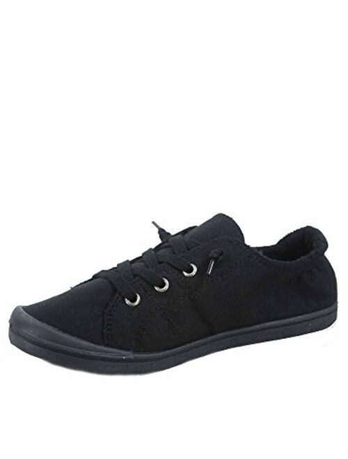 Soda Zig-s Women's Causal Flat Heel Slip On Lace Up Look Sneaker Shoes