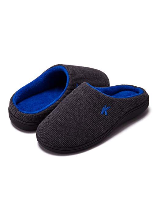 Mens Slippers Slip on Bedroom Indoor Outdoor Slippers, Men's House Slippers Non-Slip Hard Rubber Sole, Warm Soft Flannel Lining Slippers for Men