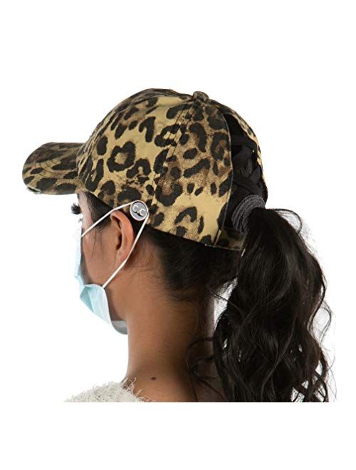 Funky Junque Criss Cross Hat Womens Ponytail Messy Bun Side Buttons Baseball Cap