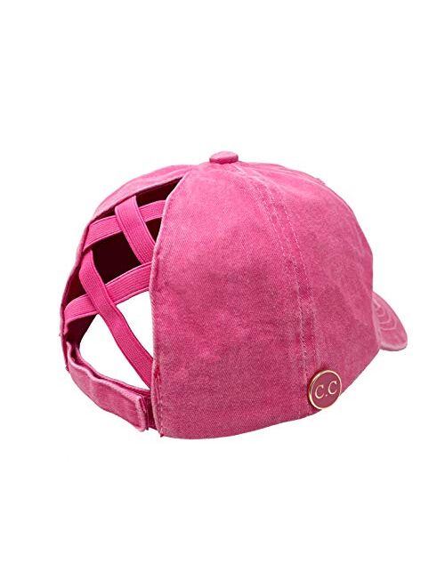 Funky Junque Criss Cross Hat Womens Ponytail Messy Bun Side Buttons Baseball Cap