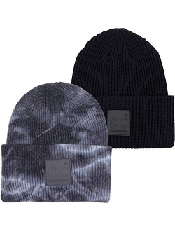 Funky Junque Women’s Tie Dye Solid Beanie Cuffed Winter Knit Watch Hat Skull Cap