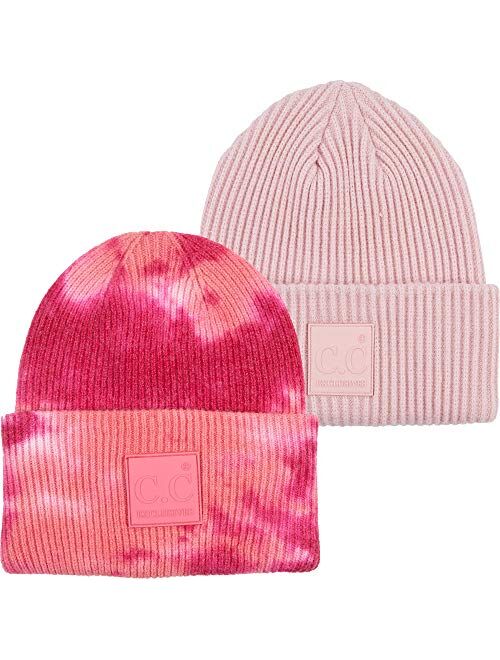 Funky Junque Women’s Tie Dye Solid Beanie Cuffed Winter Knit Watch Hat Skull Cap