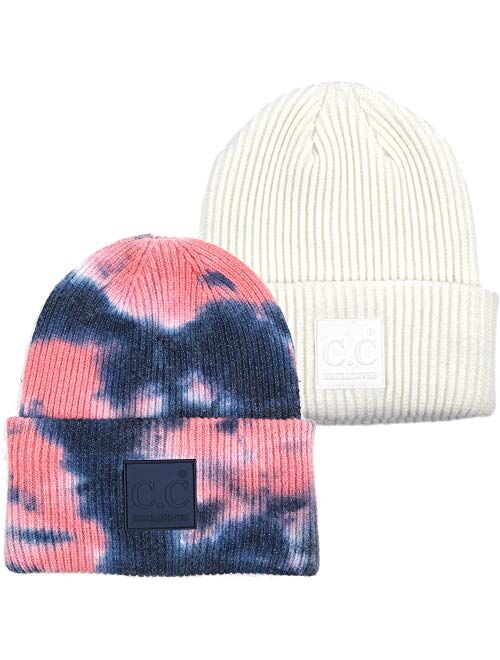 Funky Junque Women’s Tie Dye Solid Beanie Cuffed Winter Knit Watch Hat Skull Cap