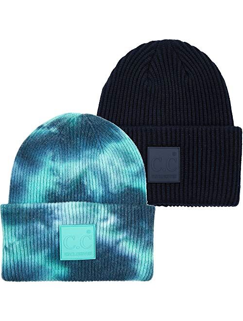 Funky Junque Women’s Tie Dye Solid Beanie Cuffed Winter Knit Watch Hat Skull Cap