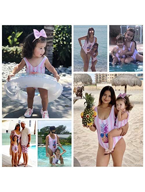 IFFEI Family Matching Swimsuit Pineapple Printed Striped Monokini One Piece Bathing Suit Beach Wear