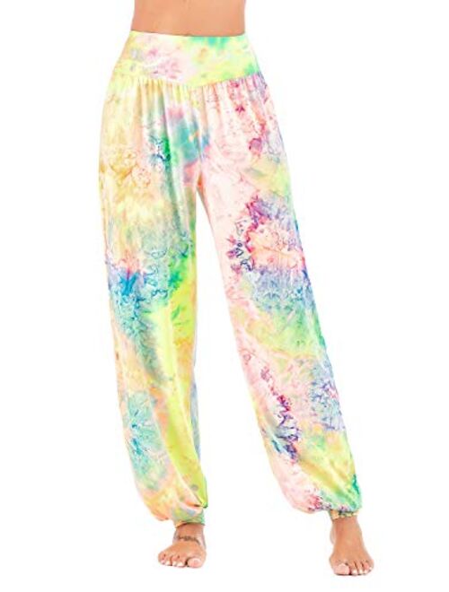 High Waisted Jogger Pants for Women, Loose Tie-dye Print Hippie Sweatpants Harem Yoga Trousers