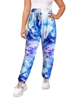 Women's Plus Size Tie Dye Lightweight Elastic Waist Joggers Sweatpants