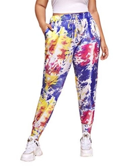 Women's Plus Size Tie Dye Lightweight Elastic Waist Joggers Sweatpants