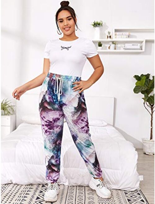 Milumia Women's Plus Size Tie Dye Lightweight Elastic Waist Joggers Sweatpants