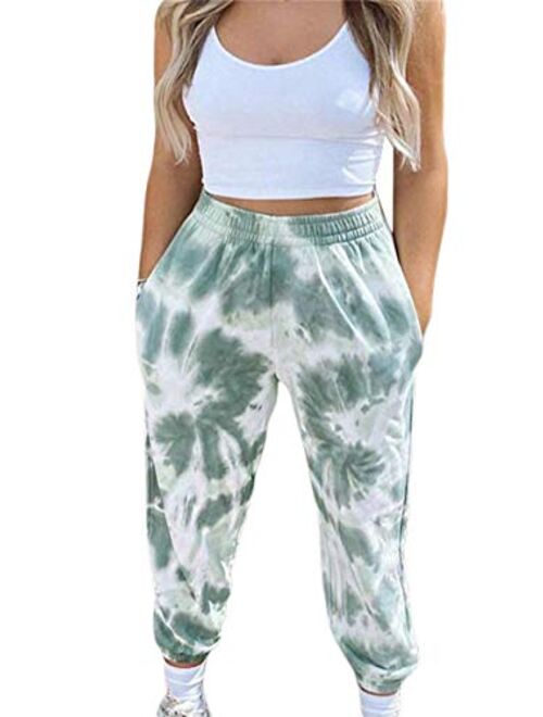 N/C Women's Tie Dye High Waisted Sweatpants Joggers Trousers Pants Workout Sportswear with Pockets