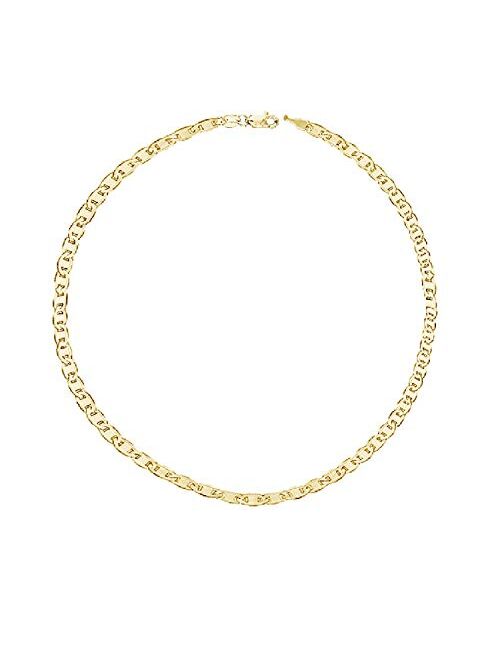 14K SOLID REAL Yellow SOLID Gold 1.7mm Or 3.2mm Or 4.5mm or 6.3mm Shiny Mariner Bracelet Bangle or Foot Anklet for Pendants and For Men and Women with Lobster-Claw Clasp 